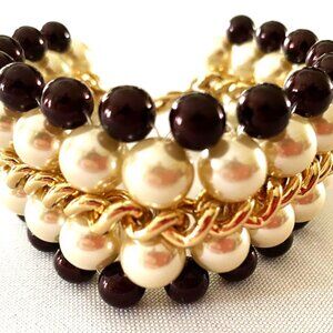 Vintage Kenneth Jay Lane five-row Cream & Brown "Pearl" Bracelet  7"